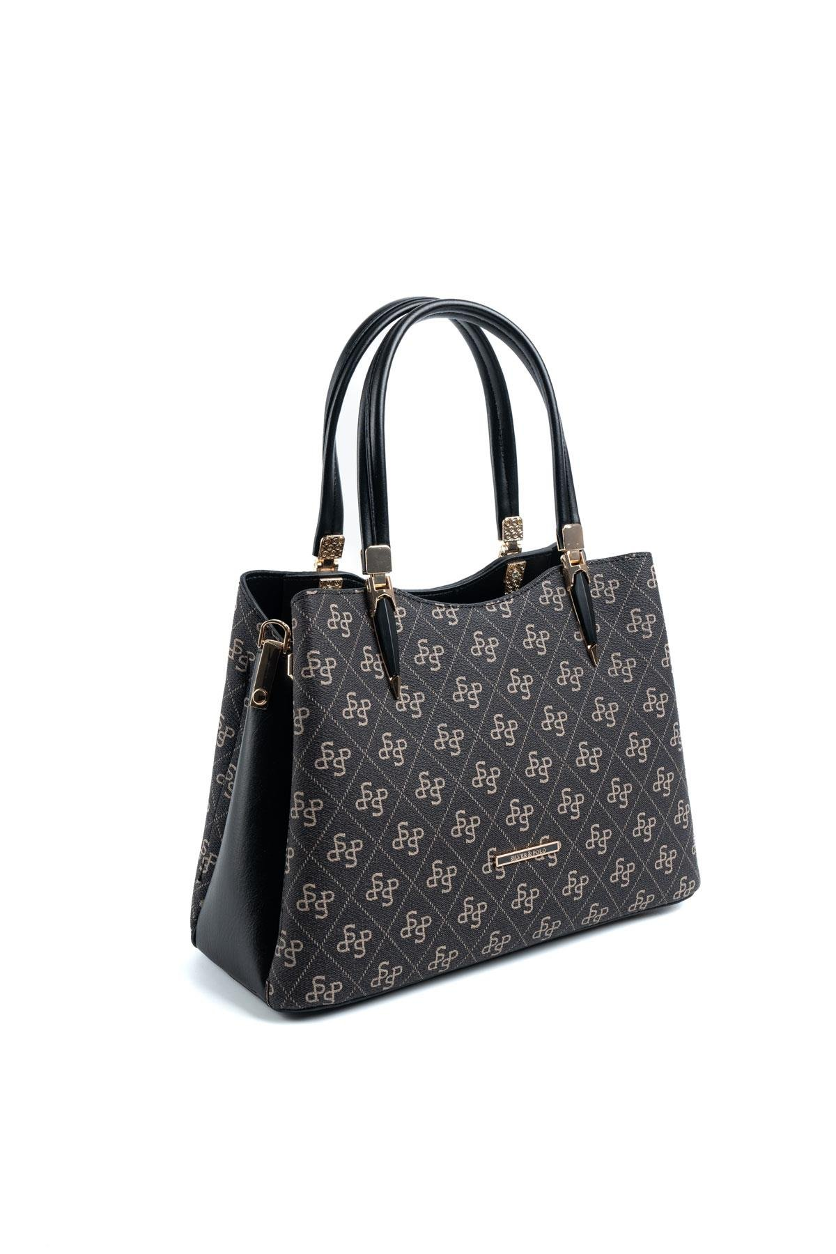 Silver & Polo SP1205 Kadın El Çantası Monogram Füme-Siyah