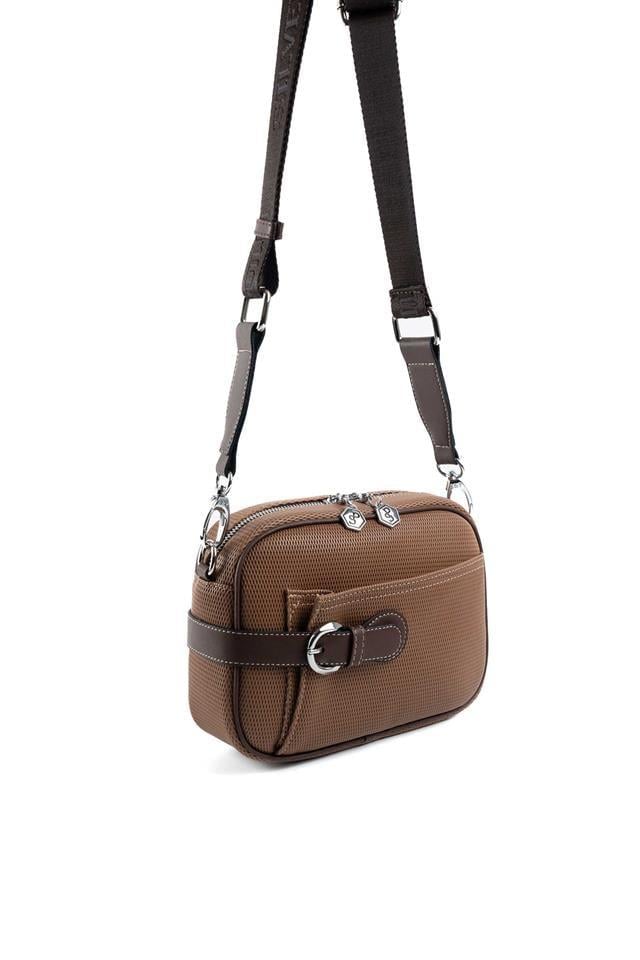 Silver Polo Karamel - Kahve Petek Kadın Çapraz Çanta SP1256