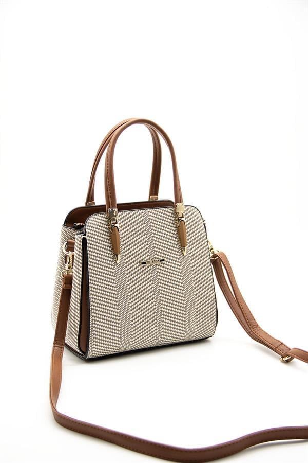 Silver Polo SP1136 Kadın El Çantası Hasır Bej-Taba