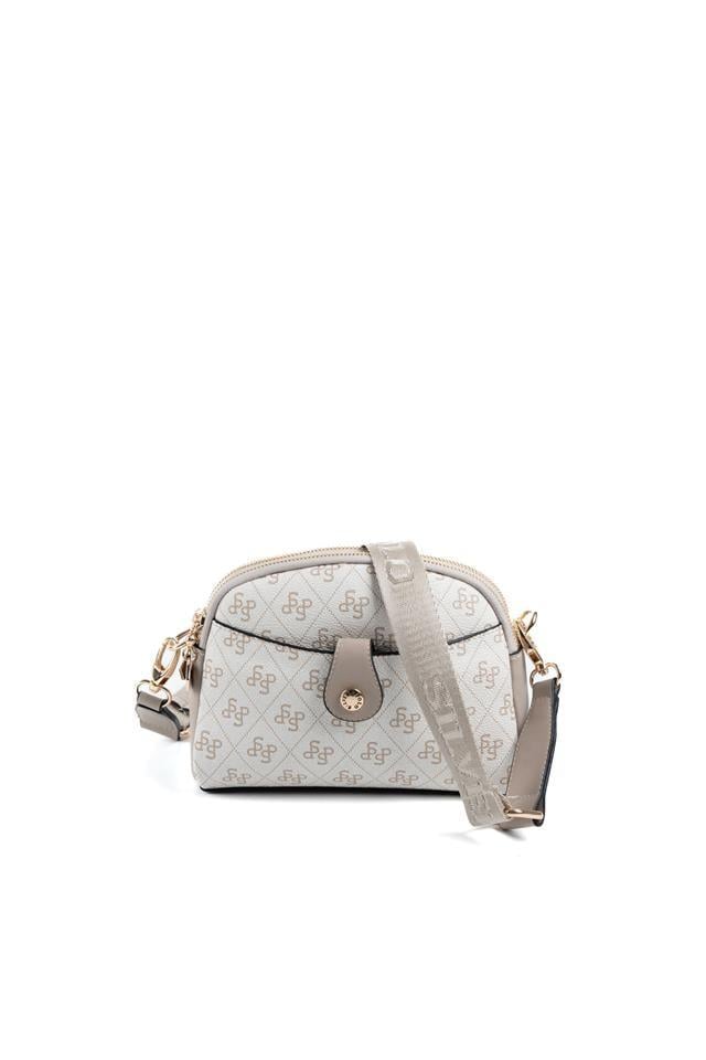 Silver & Polo SP1144 Kadın Çapraz Çanta Monogram Bej-Kum