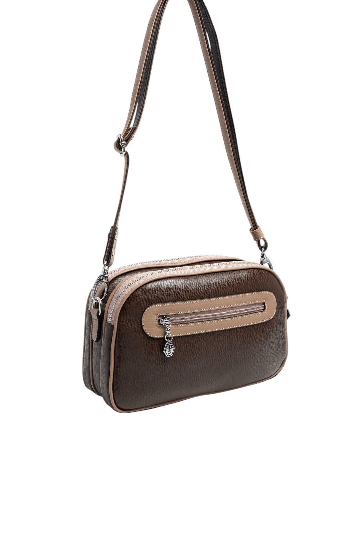Silver Polo Kahve - Latte Düz Kadın Çapraz Çanta SP745