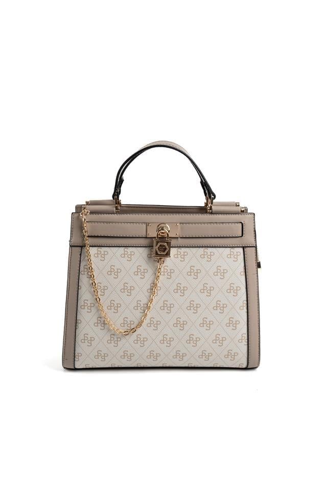 Silver & Polo SP1166 Kadın El Çantası Monogram Bej-Kum