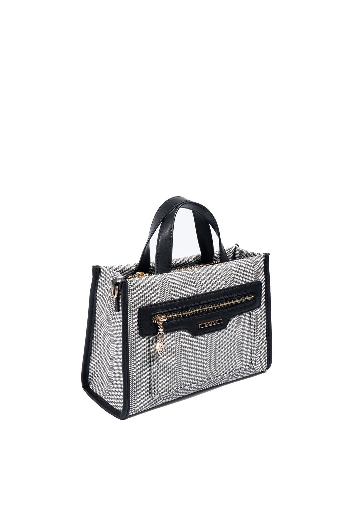 Silver & Polo SP1271 Kadın El Çantası Hasır Siyah Beyaz-Siyah
