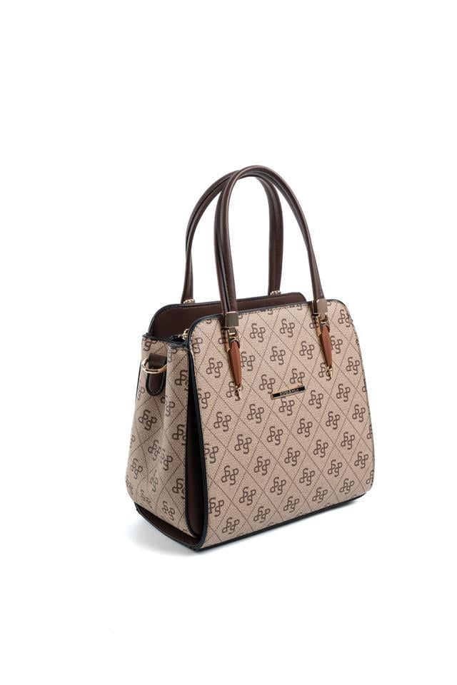 Silver Polo SP1136 Kadın El Çantası Monogram Koyubej-Kahve