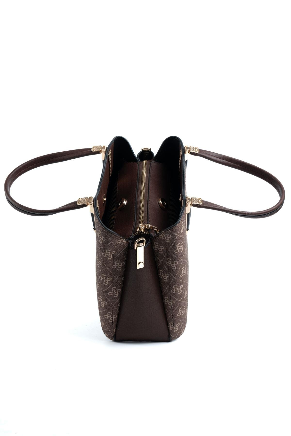 Silver & Polo SP1205 Kadın El Çantası Monogram Kahve