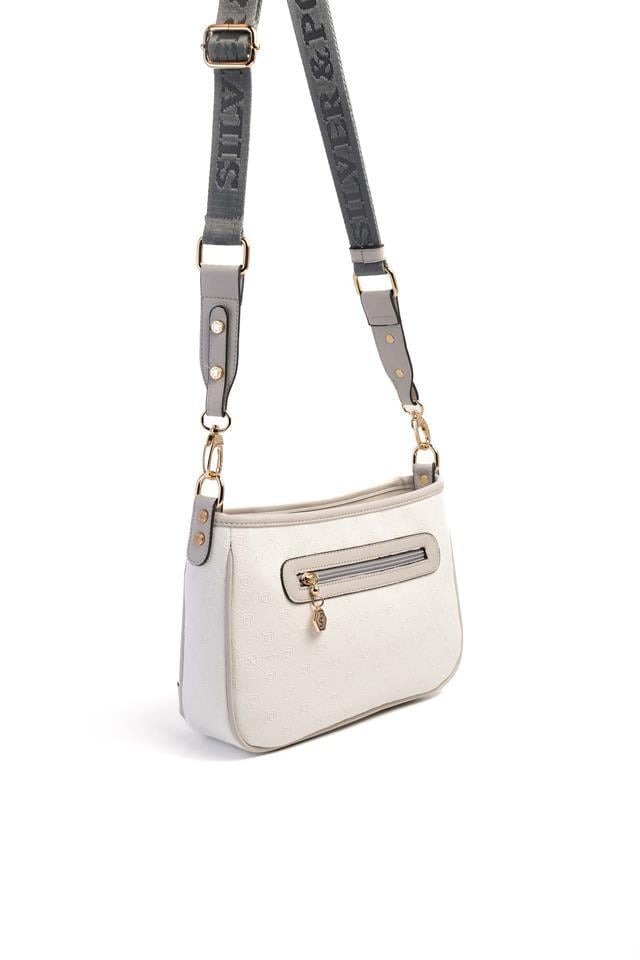 Silver & Polo SP1160 Kadın Çapraz Çanta Logolu Beyaz-A.Gri