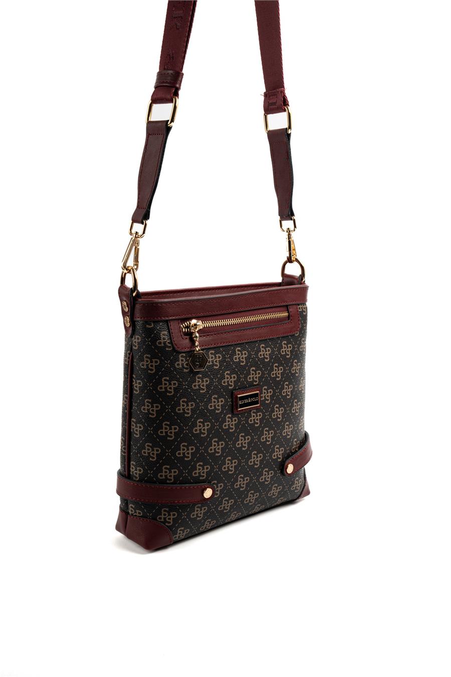Silver Polo SP1120 Kadın Çapraz Çanta Monogram Kahve Sarı-Bordo