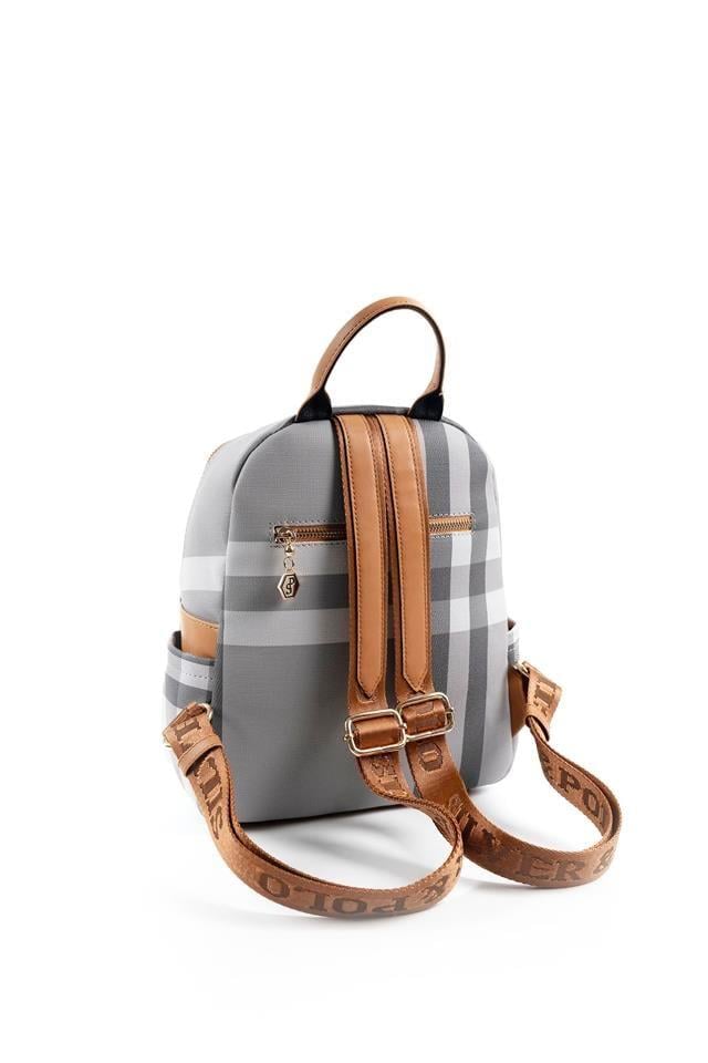 Silver & Polo SP906 Kadın Sırt Çantası Ekose A.Gri-A.Taba