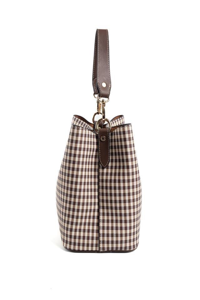 Silver Polo SP967 Kadın Çapraz Çanta Ekose Line Kare Kahve Sarı-Kahve