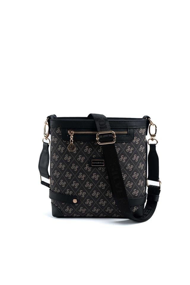 Silver & Polo SP1120 Kadın Çapraz Çanta Monogram Füme-Siyah