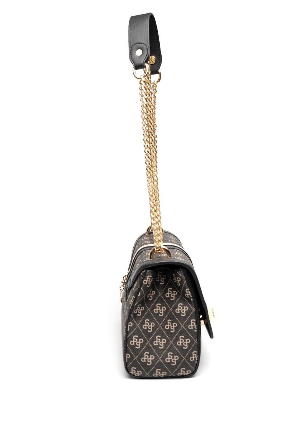 Silver & Polo SP1139 Kadın Çapraz Çanta Monogram Füme-Siyah