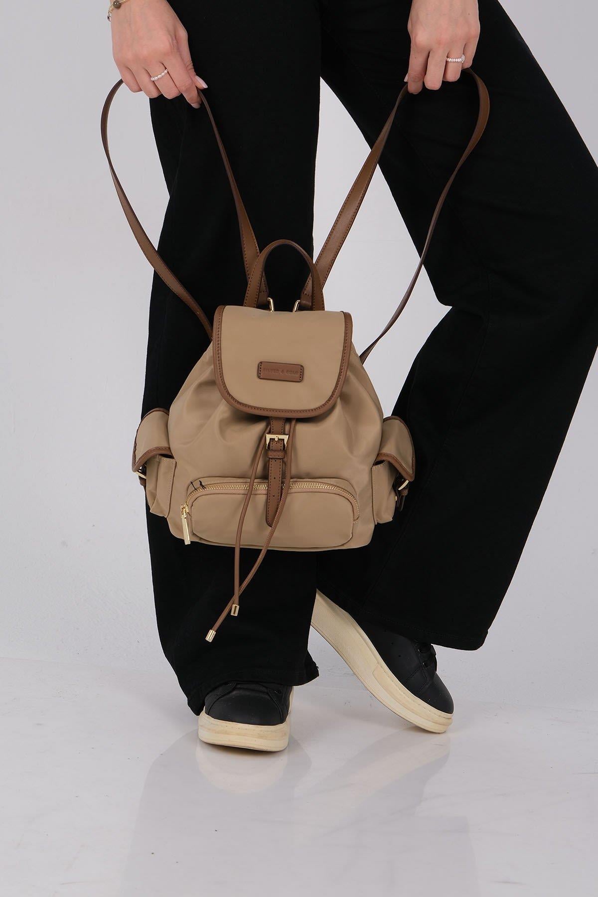 Silver Polo Vizon - Camel Saten Kadın Sırt Çantası SP1207