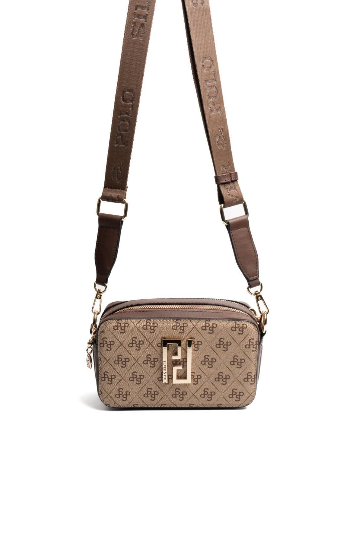 Silver Polo Koyubej - Kahve Monogram Kadın Çapraz Çanta SP1078