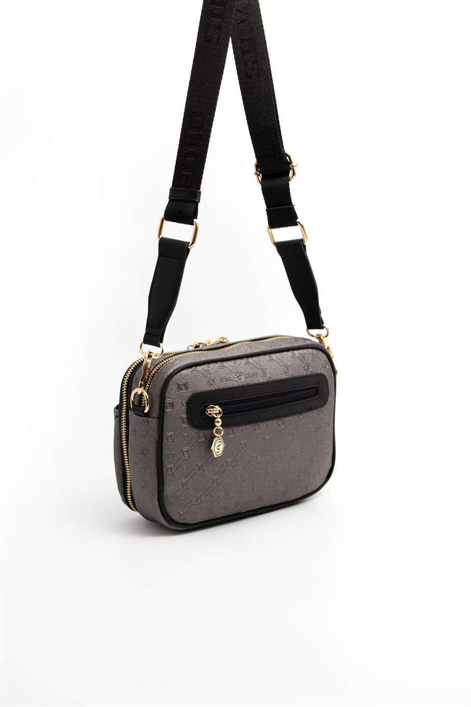 Silver & Polo SP1162 Kadın Çapraz Çanta Logolu Platin-Siyah