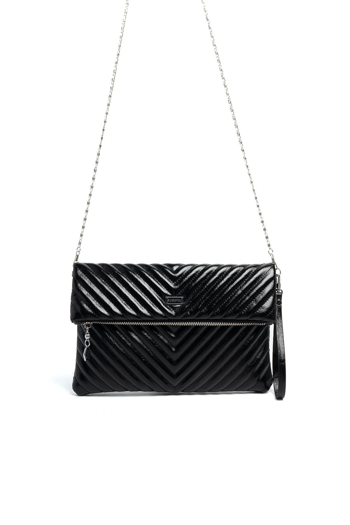Silver Polo Kırışık Siyah - Kırışık Siyah Kapitone V Kadın Portföy ve Clutch El Çantası SP1134