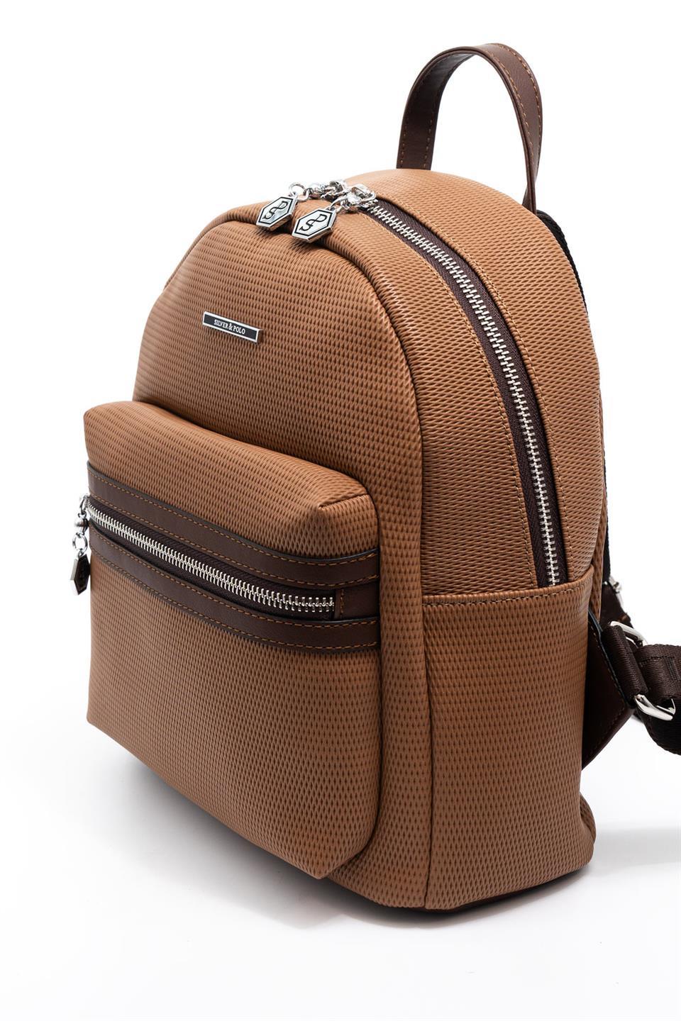 Silver Polo Karamel - Kahve Petek Kadın Sırt Çantası SP1146