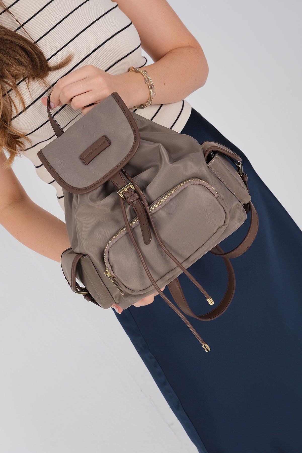 Silver Polo Kum - Kahve Saten Kadın Sırt Çantası SP1207