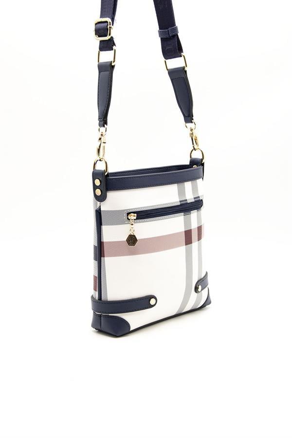 Silver & Polo SP1120 Kadın Çapraz Çanta Ekose Beyaz-Lacivert