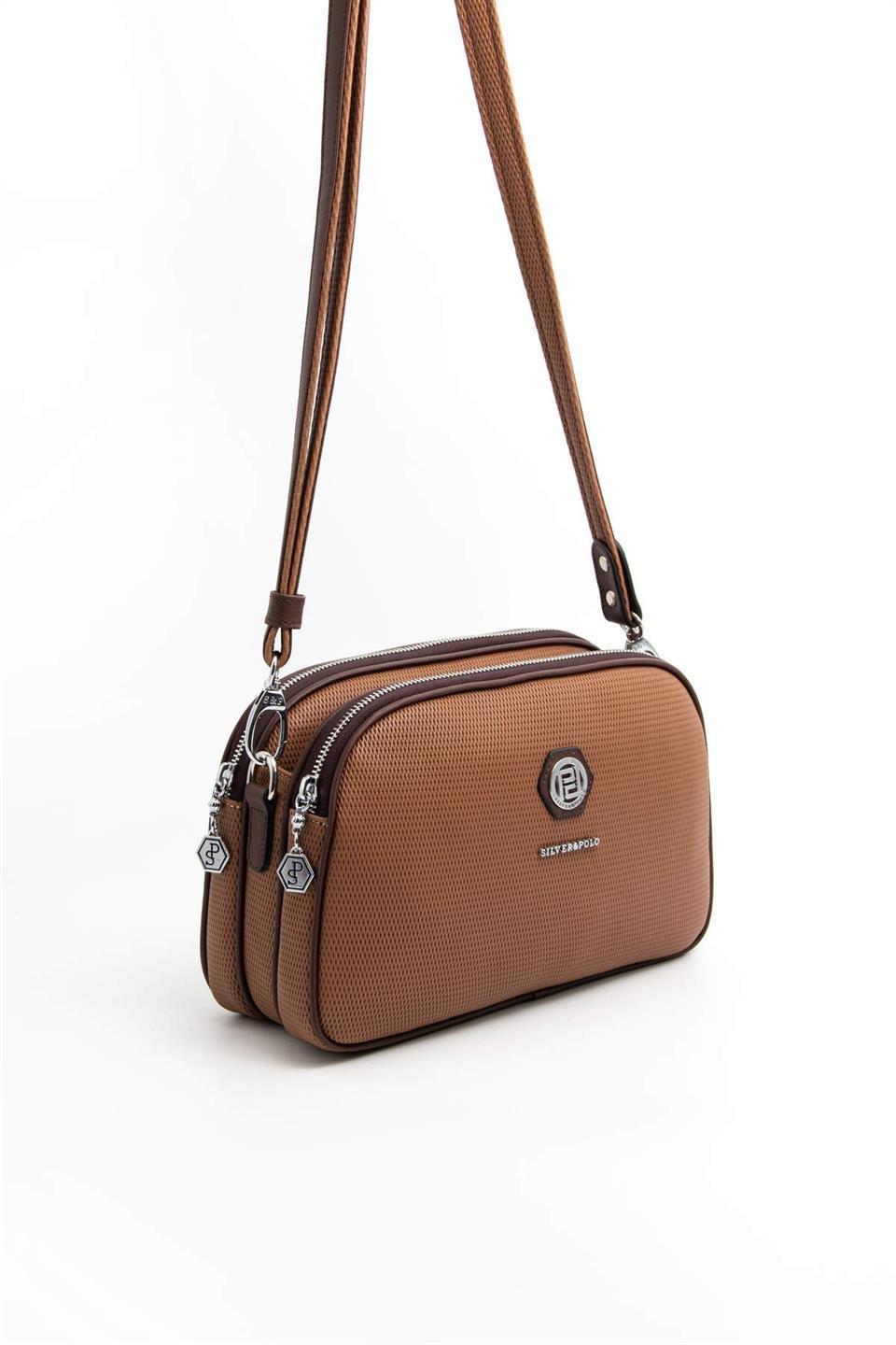 Silver & Polo SP745 Kadın Çapraz Çanta Petek Karamel-Kahve