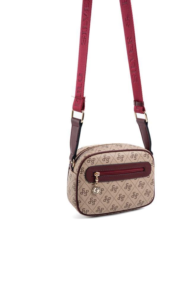 Silver Polo SP1111 Kadın Çapraz Çanta Monogram Koyu Bej-Bordo