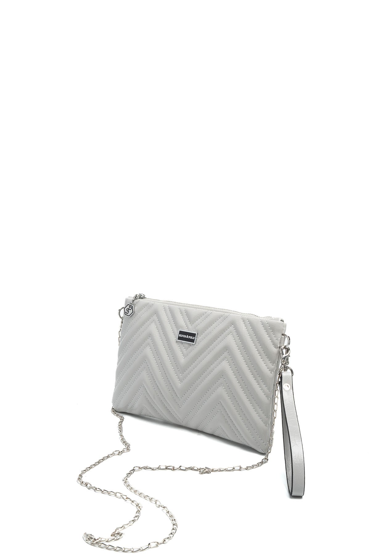 Silver Polo Gri - Gri Kapitone V Kadın Portföy ve Clutch El Çantası SP1250
