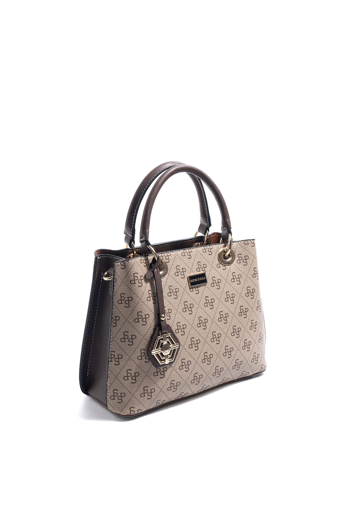 Silver Polo Koyu Bej - Kahve Monogram Kadın El Çantası SP1272