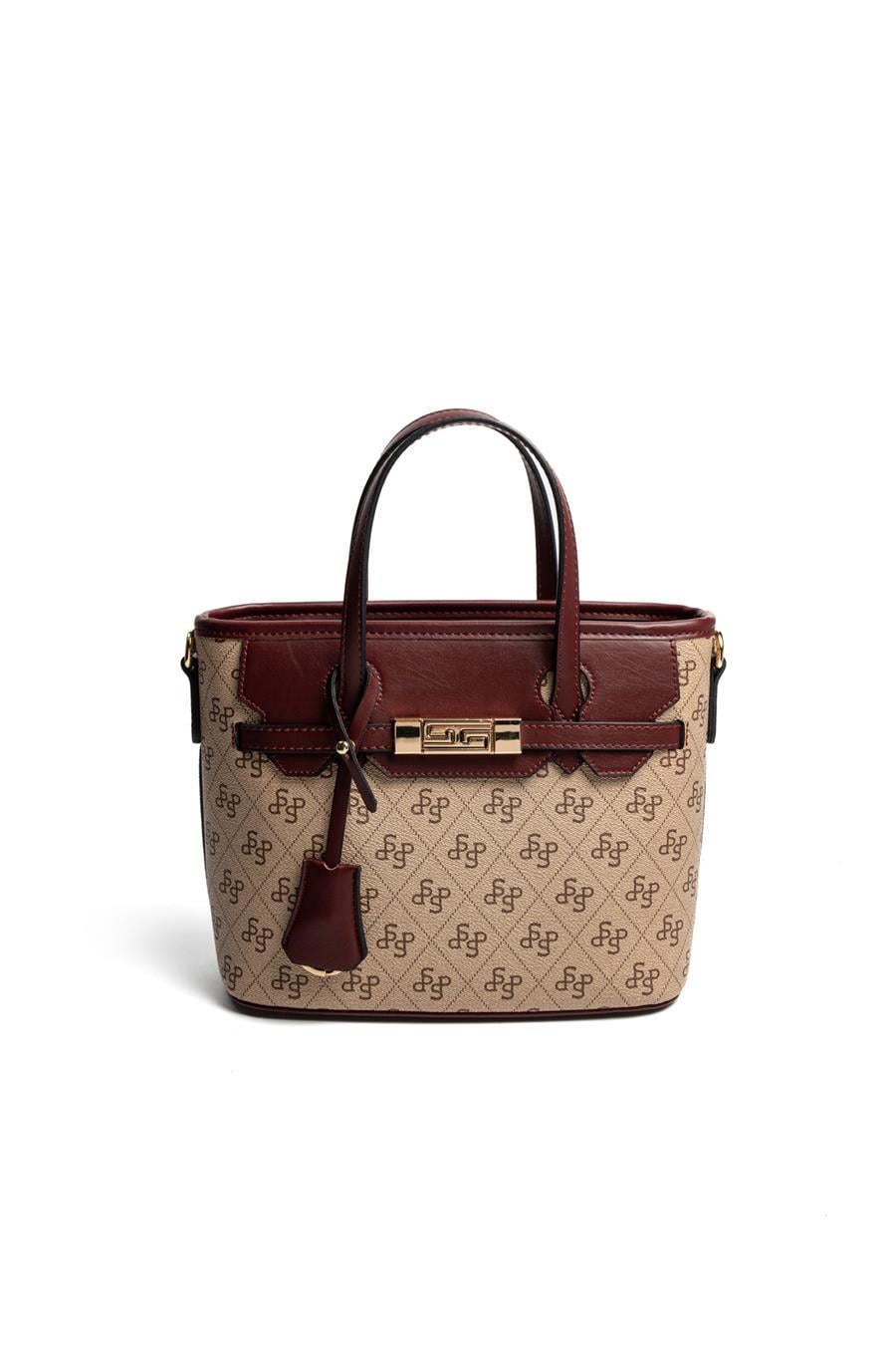 Silver & Polo SP1185 Kadın El Çantası Monogram Koyu Bej-Bordo