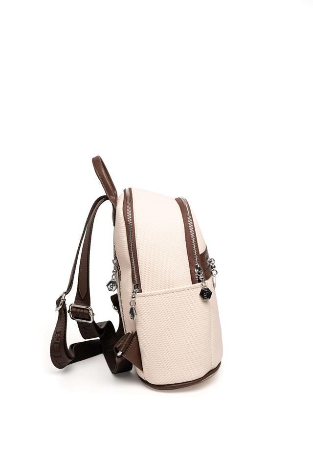 Silver Polo Bej - Kahve Petek Kadın Sırt Çantası SP1161