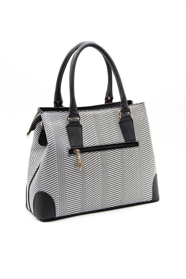 Silver & Polo SP667 Kadın El Çantası Hasır Siyah Beyaz-Siyah