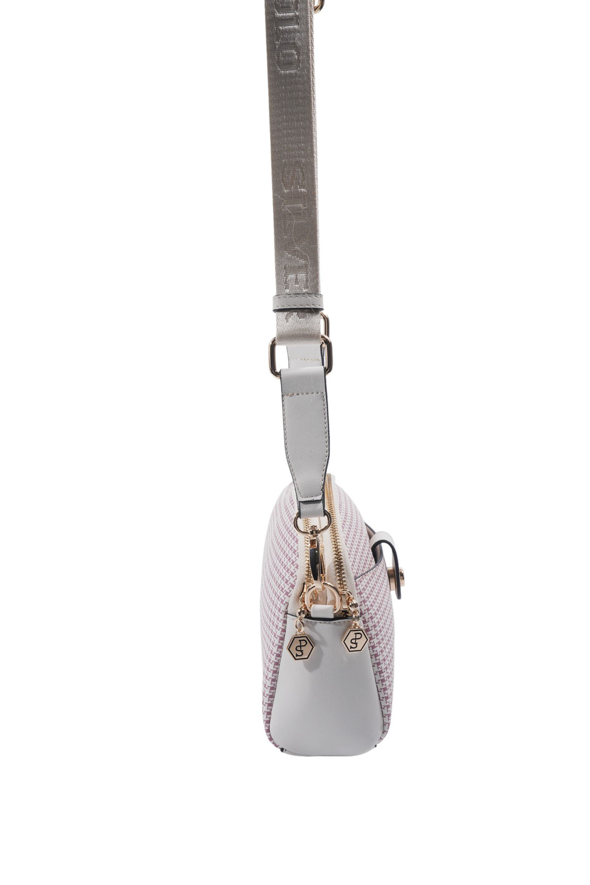 Silver Polo Bordo - Kemik Kaz Ayağı Ekose Kadın Çapraz Çanta SP1144