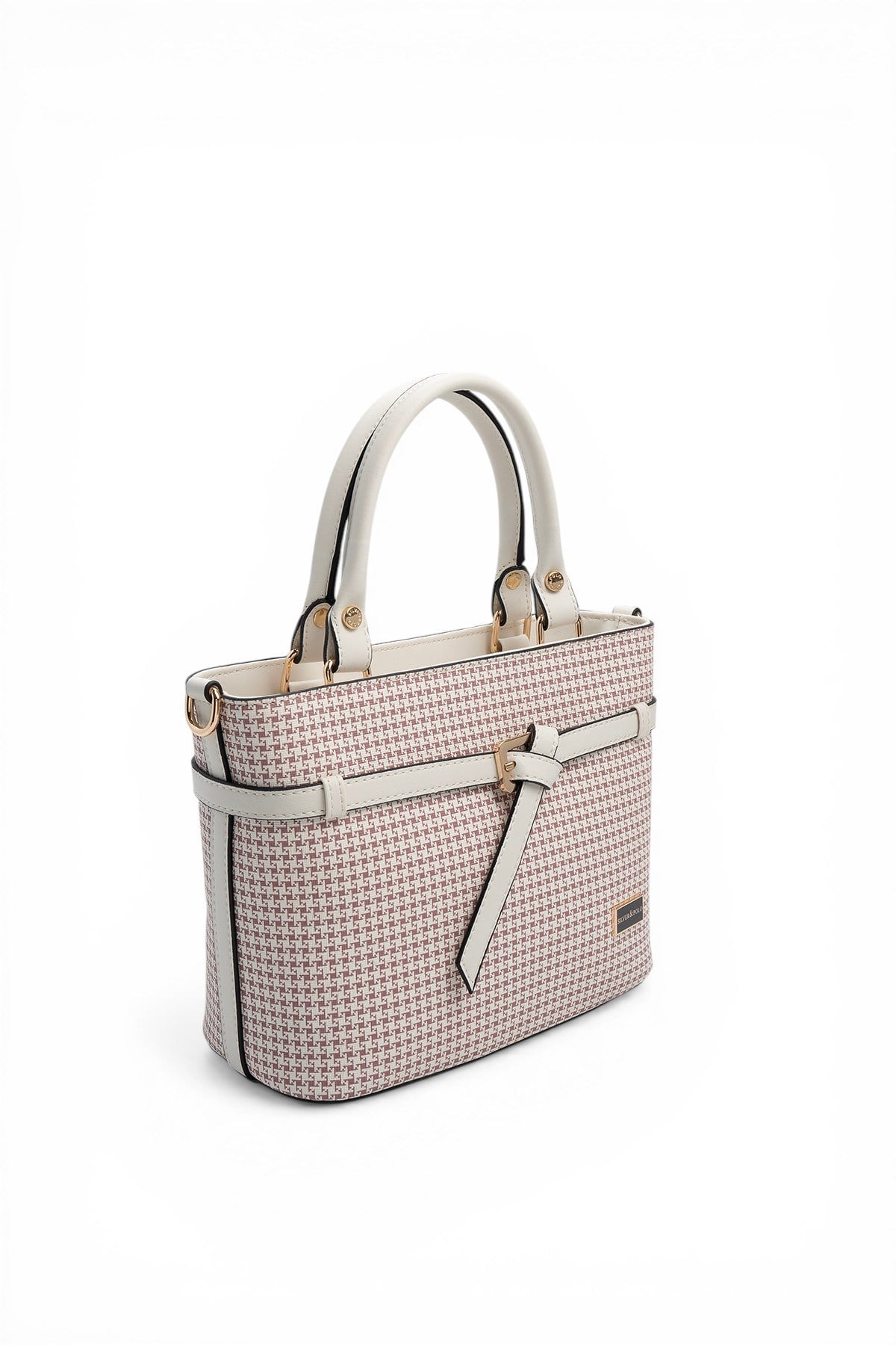 Silver & Polo SP1283 Kadın El Çantası Kaz Ayağı Ekose Bordo-Kemik