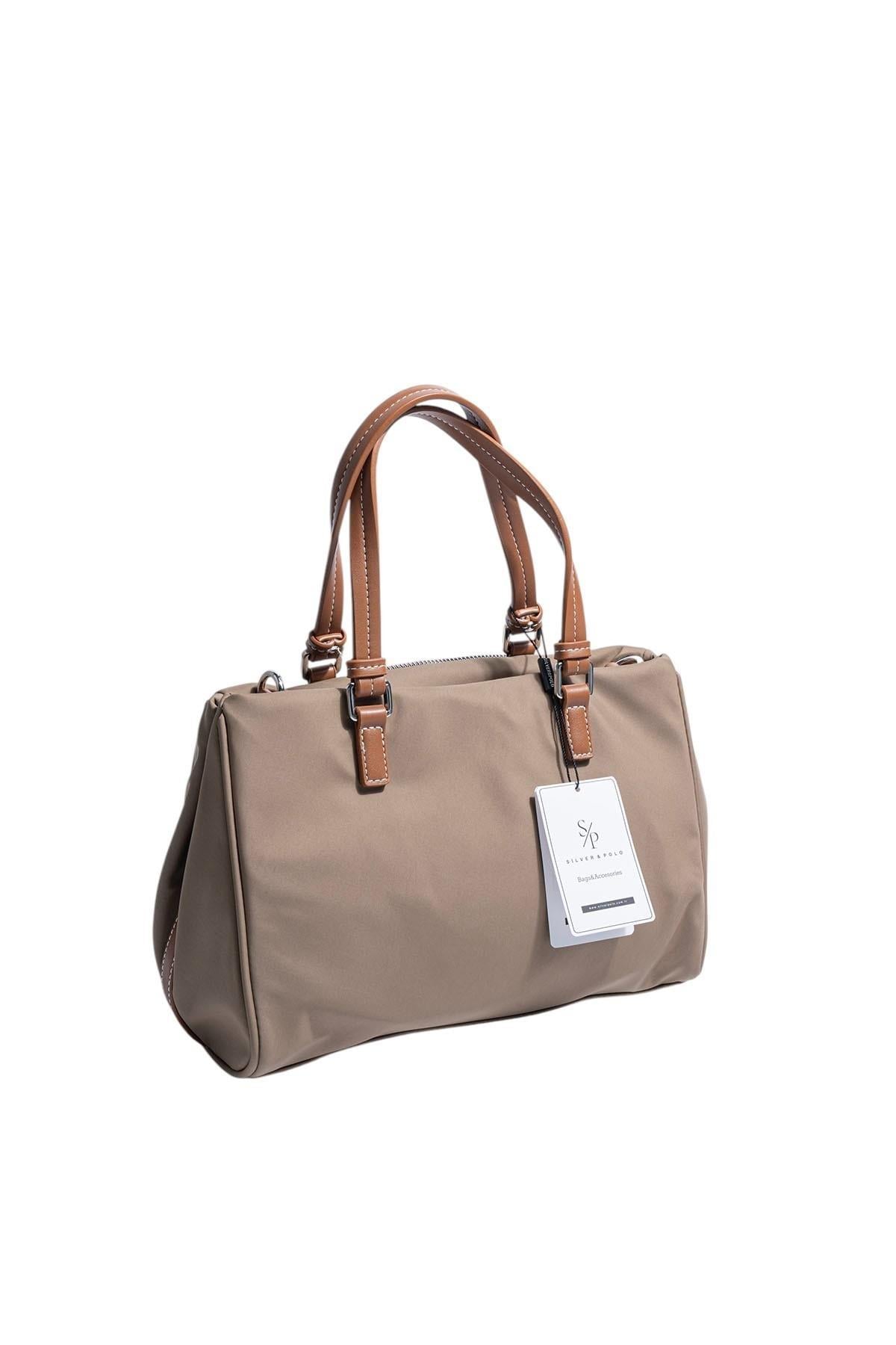 Silver Polo Vizon - Taba Saten Kadın Omuz Çantası SP1227