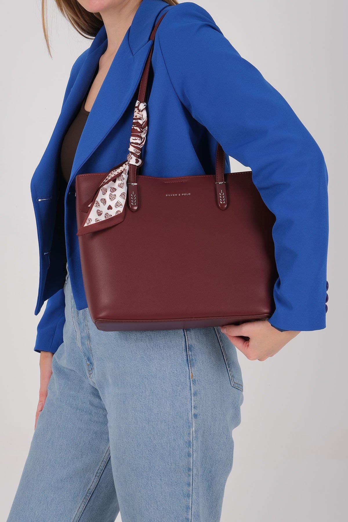 Silver Polo Bordo - Bordo Cilt Kadın Omuz Çantası SP1238