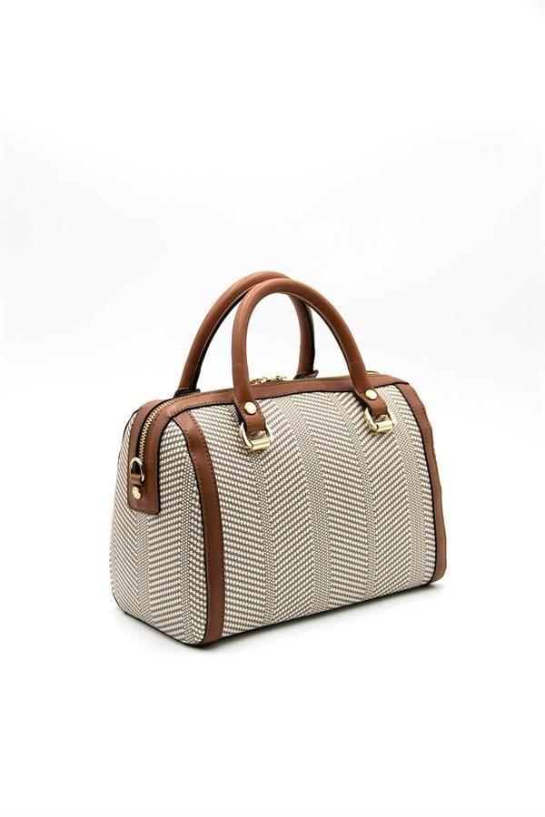 Silver & Polo SP1091 Kadın El Çantası Hasır Bej-Taba