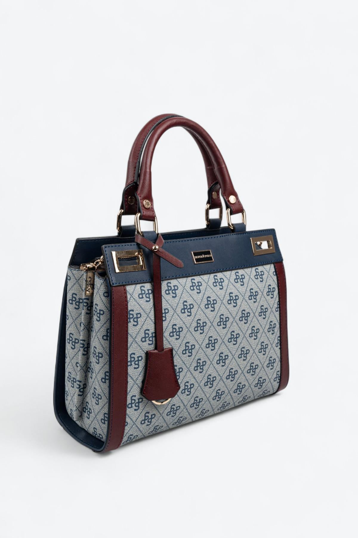 Silver Polo SP1174 Kadın El Çantası Monogram Gri-Laci-Bordo