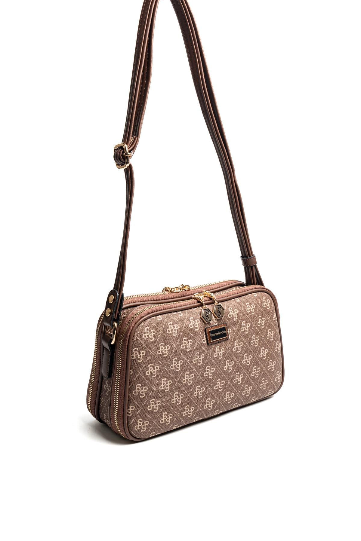 Silver Polo SP899 Kadın Çapraz Çanta Monogram Kahve-Kahve
