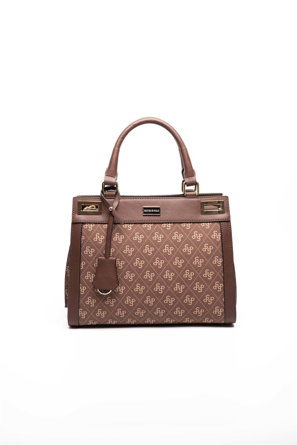 Silver Polo SP1174 Kadın El Çantası Monogram Kahve-Kahve
