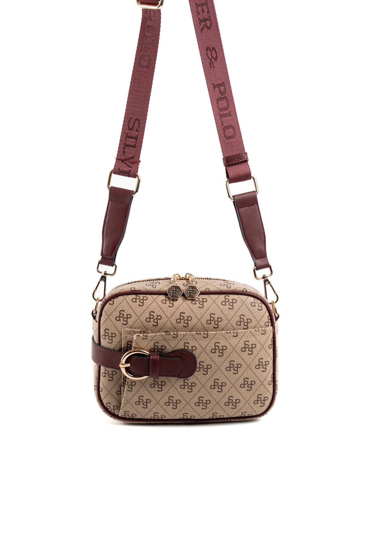 Silver & Polo Koyu Bej - Bordo SP1256 Çapraz Çanta