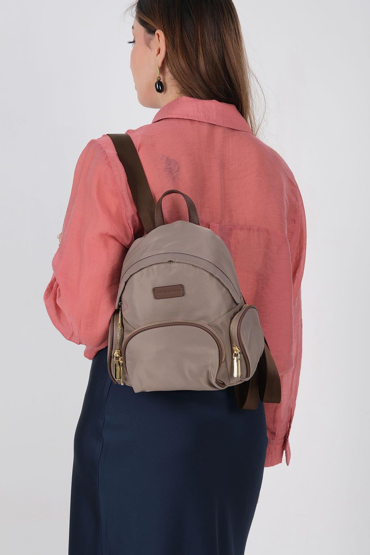 Silver Polo Kum - Kahve Saten Kadın Sırt Çantası SP1208