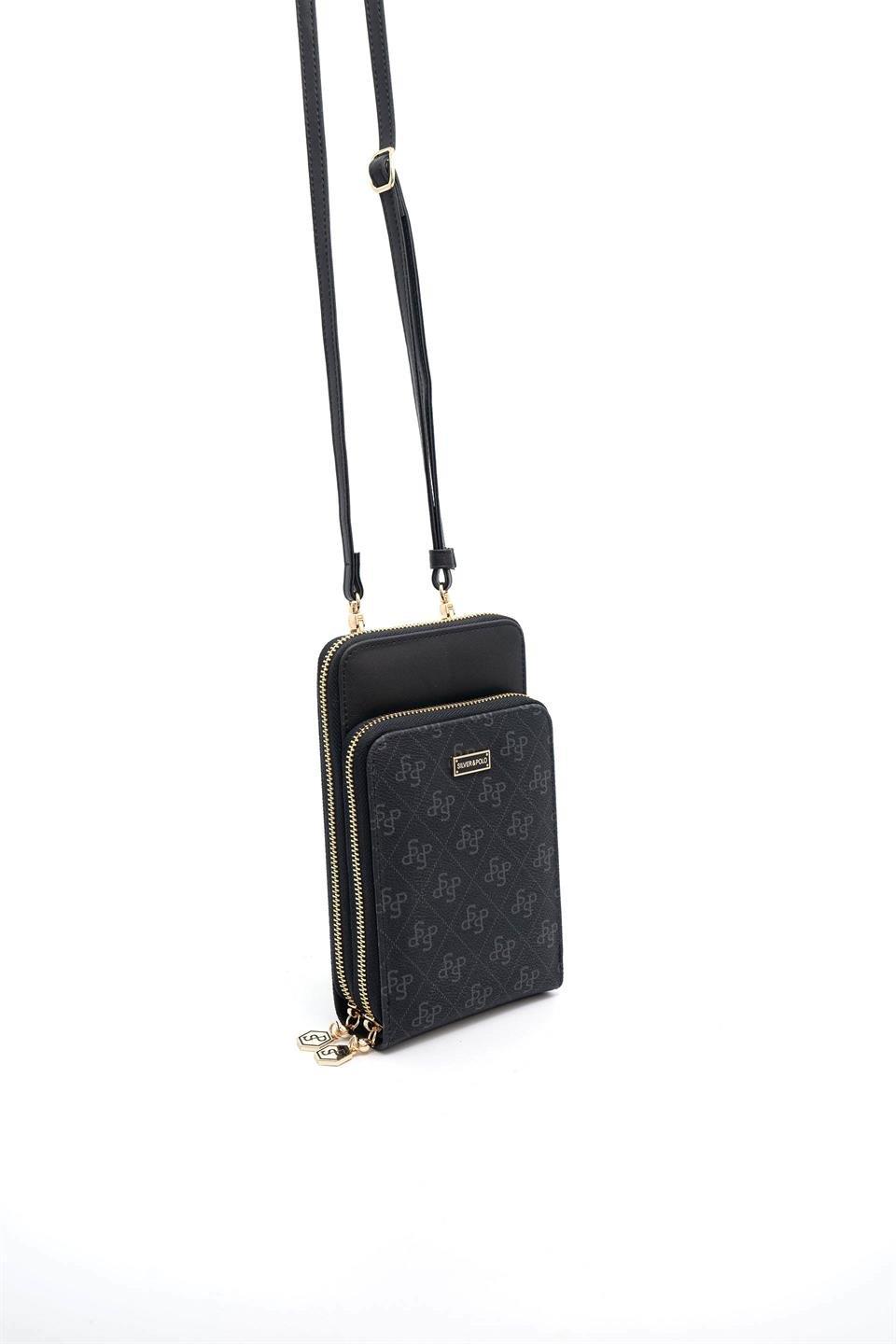 Silver & Polo SP1011 Kadın Telefon Çantası Monogram Siyah