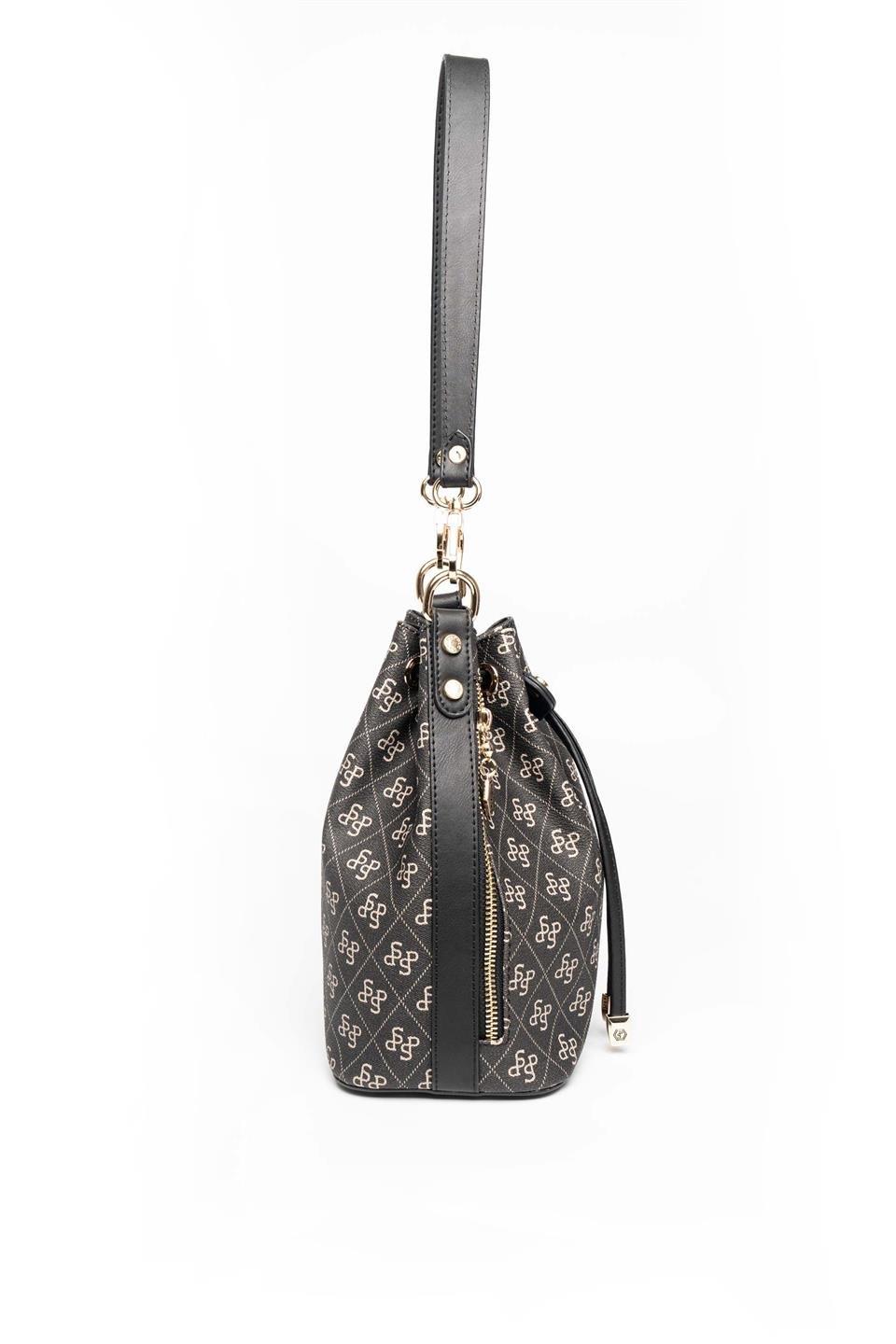 Silver & Polo SP1137 Kadın Omuz Çantası Monogram Füme-Siyah
