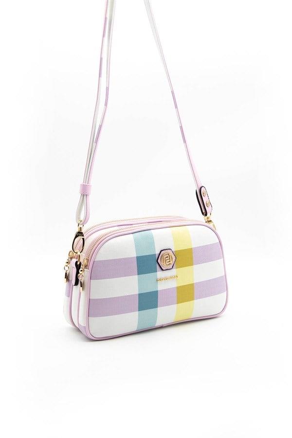 Silver Polo Lila - Pembe Ekose Kadın Çapraz Çanta SP745