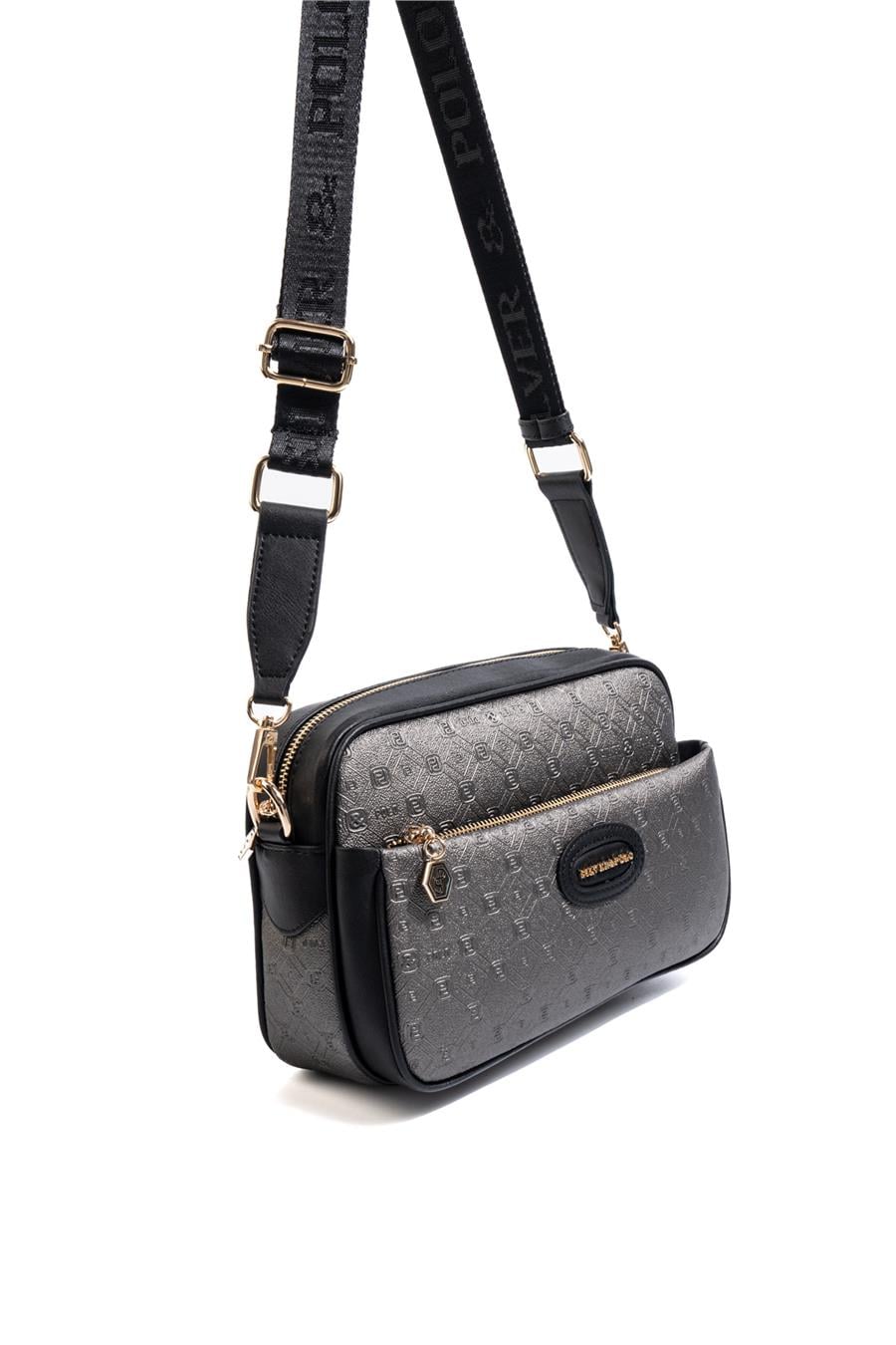Silver & Polo SP1267 Kadın Çapraz Çanta Logolu Platin-Siyah