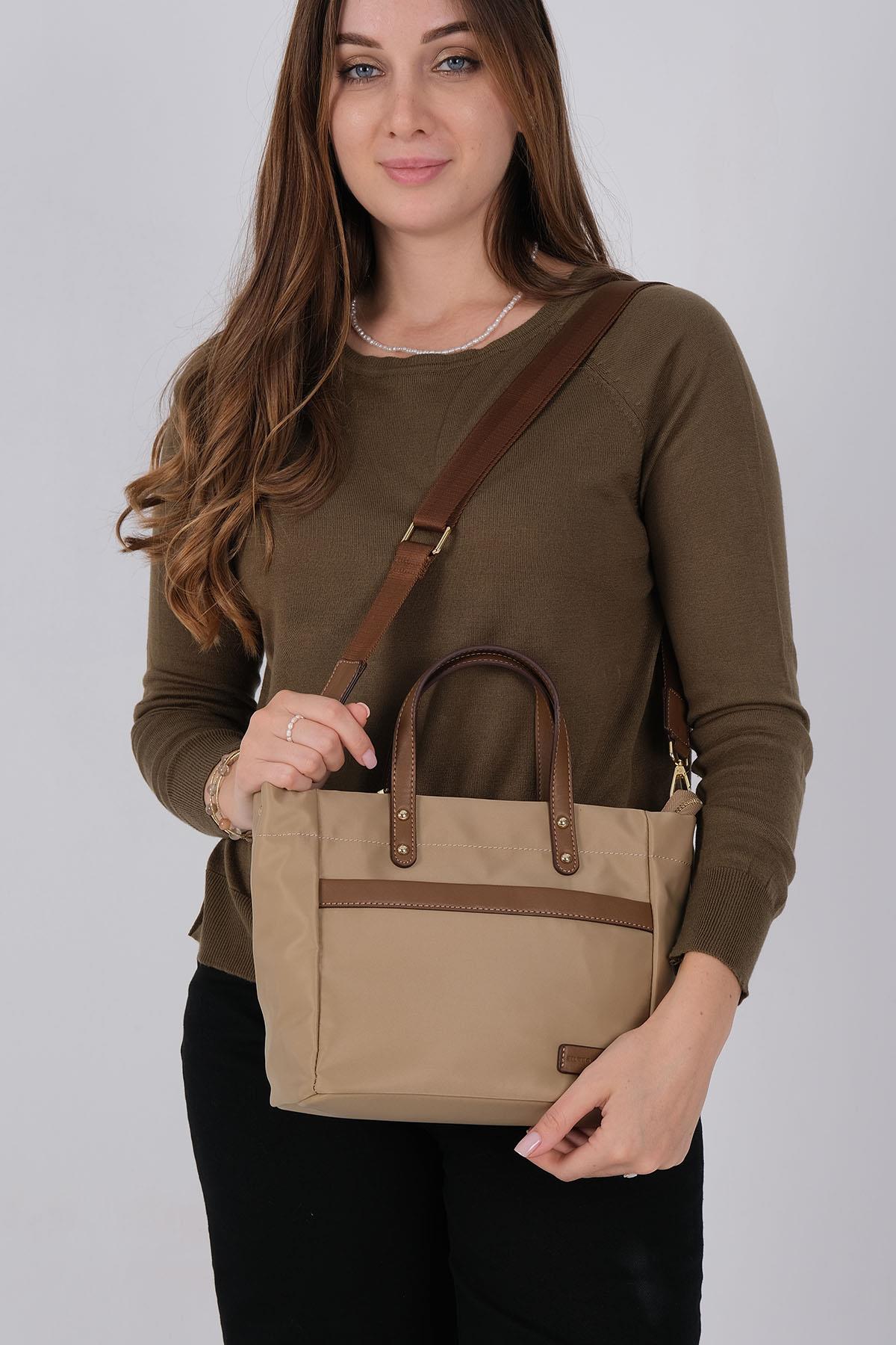 Silver Polo SP1214 Kadın El Çantası Saten Vizon-Camel