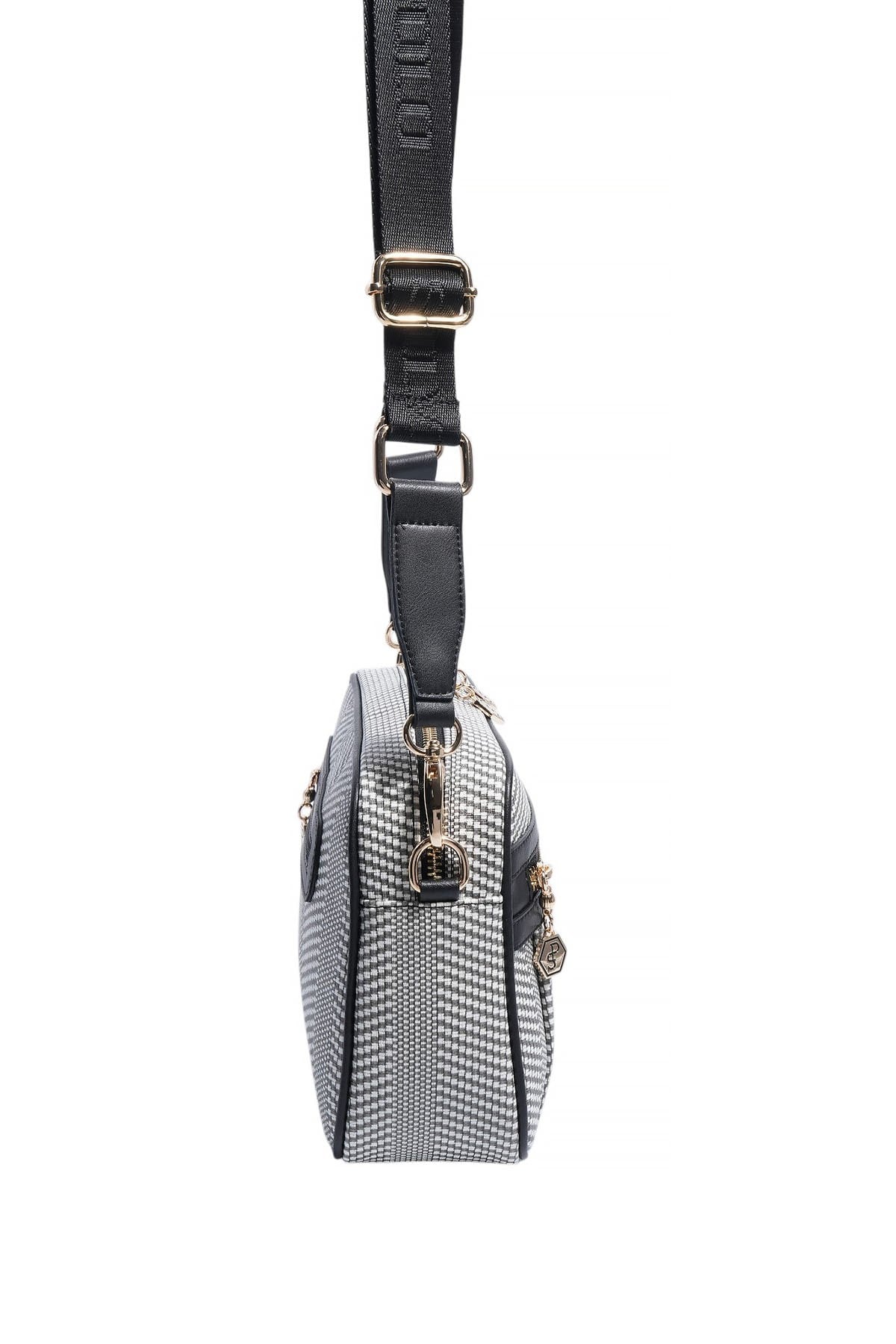 Silver Polo Siyah Beyaz - Siyah Hasır Kadın Çapraz Çanta SP1280