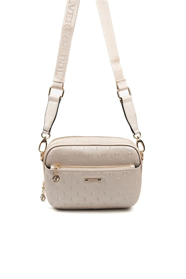 Silver & Polo SP1162 Kadın Çapraz Çanta Logolu Bej-S.Bej