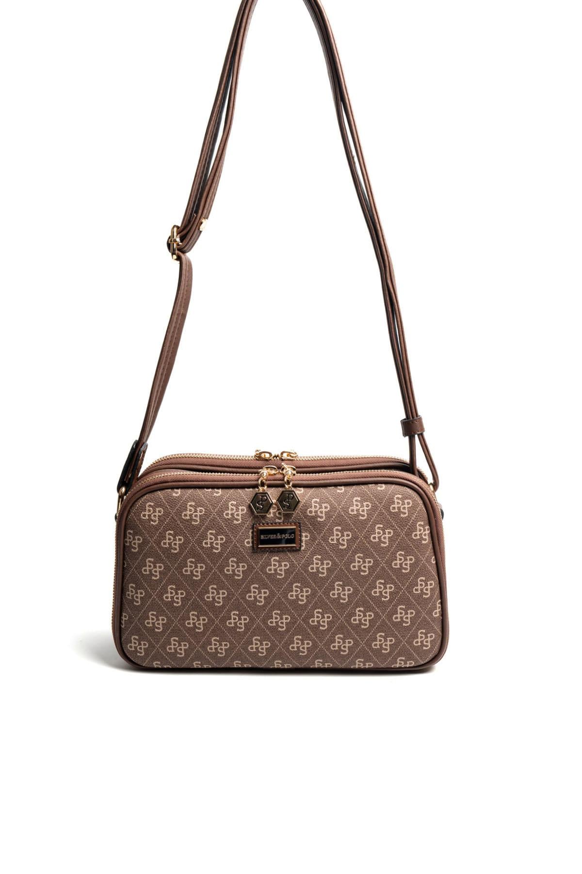 Silver Polo SP899 Kadın Çapraz Çanta Monogram Kahve-Kahve