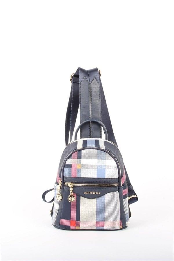Silver & Polo SP983 Kadın Sırt Çantası Ekose Lacivert