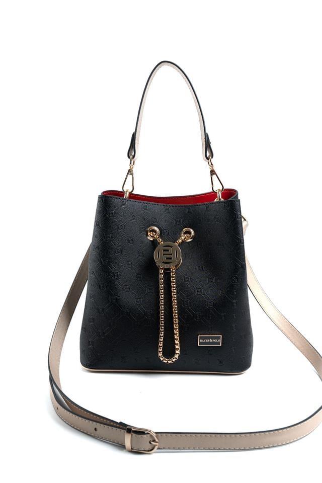 Silver & Polo SP967 Kadın Çapraz Çanta Logolu Siyah-S.Nut
