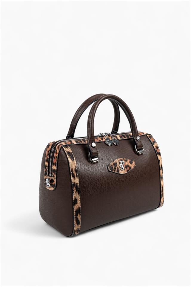 Silver Polo SP1091 Kadın El Çantası Düz Kahve-Leopar Taba